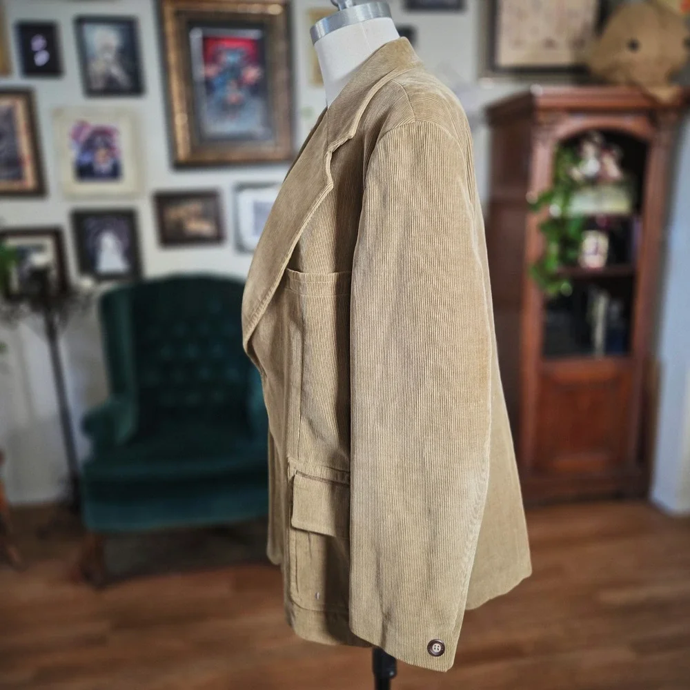Vintage 70s Mens Tan Corduroy Blazer Jacket Made in Yugoslavia 2 Button Classic‎